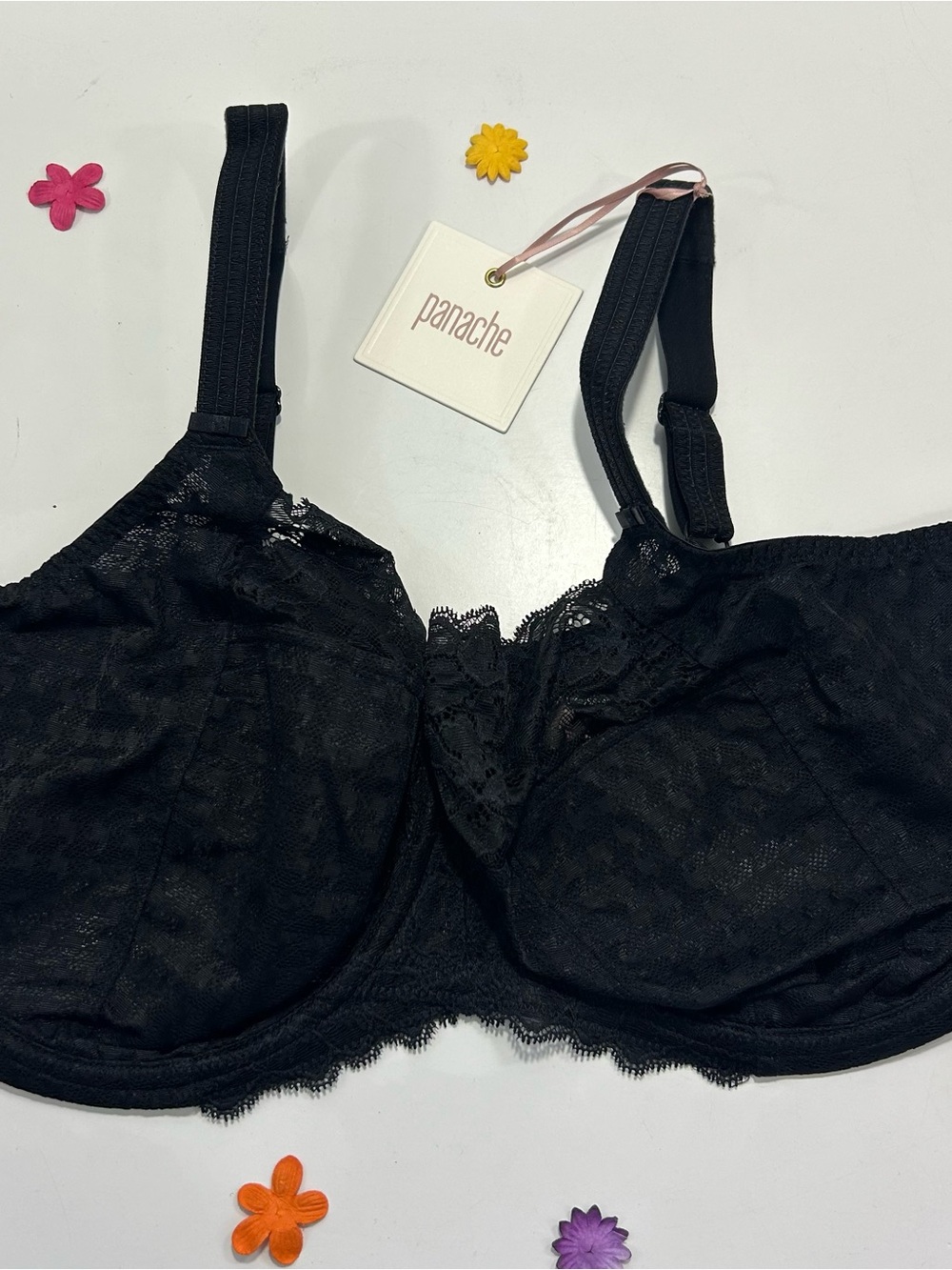 Panache Envy Full Cup Black Lace Underwire Unpadded Bra 40H NWT